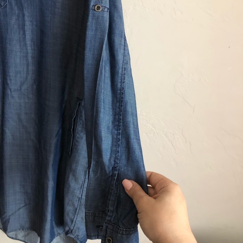 Laju Dark Wash‎ Tencel Chambray Tunic Shirt Dress Long Sleeve Pockets - Picture 6 of 9